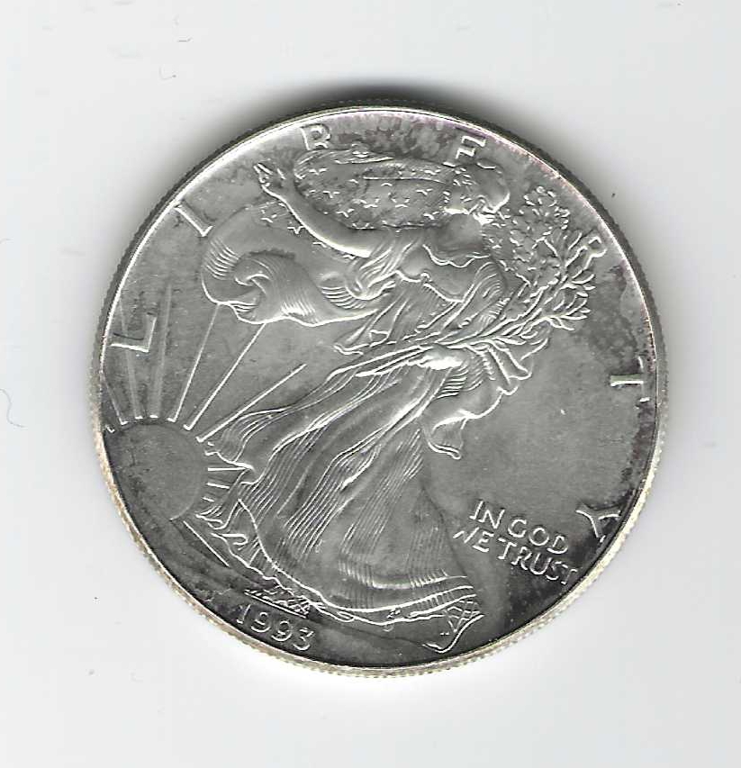 1993 USA silver dollar. Unc. One ounce of fine silver. Coin.NZ